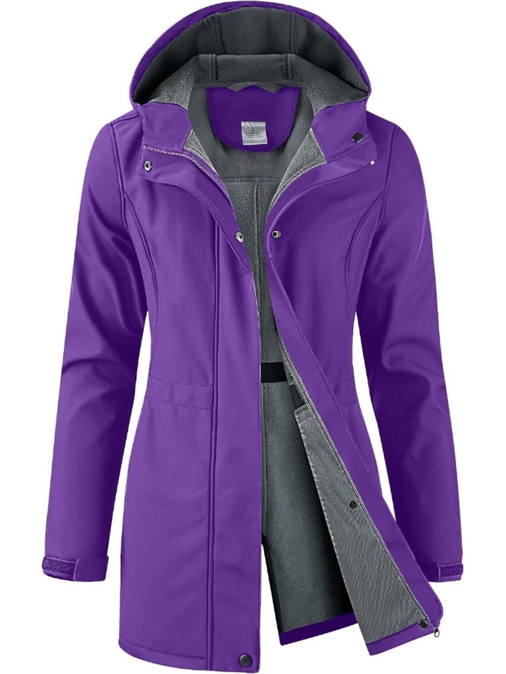 Women's Purple Hooded Waterproof Fleece Lined Hiking Softshell Long Rain Jacket
